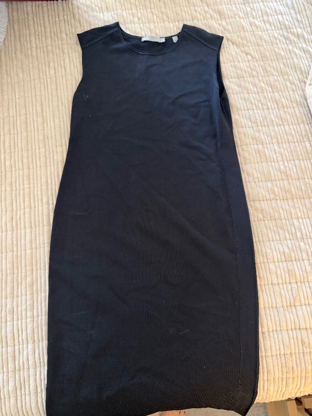 Vince Black Sleeveless Stretch Knit Midi Dress, Size L
